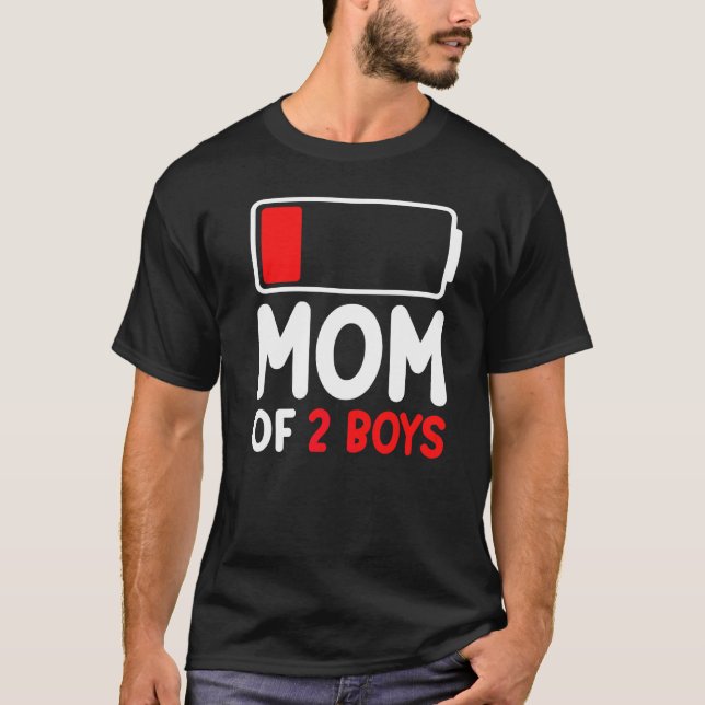 T-shirt Maman De 2 Garçons De Son Faible Batterie Fête Des (Devant)