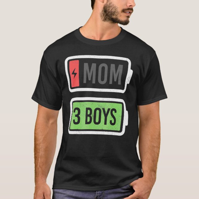 T-shirt Maman De 3 Garçons Faible Batterie Recharge Mères  (Devant)