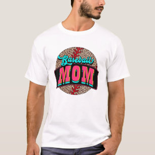 T-shirt Maman de baseball Leopard Neon Bonne fête des mère
