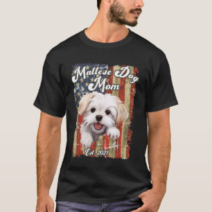 T-shirt Maman de chien maltais mignon Drapeau USA Établ. 2