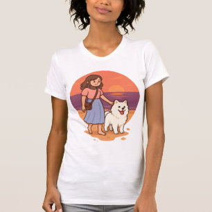 T-shirt Maman de chien mignon promenant son chiot duveteux