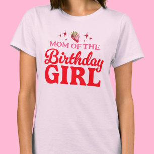 T-shirt Maman de l'anniversaire fille fraise rose et rouge