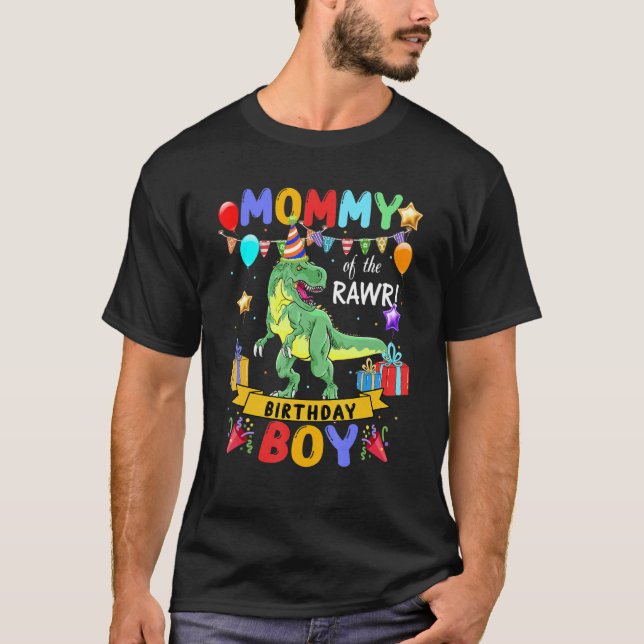 T-shirt Maman De L'Anniversaire Garçon Dinosaure Raptor (Devant)