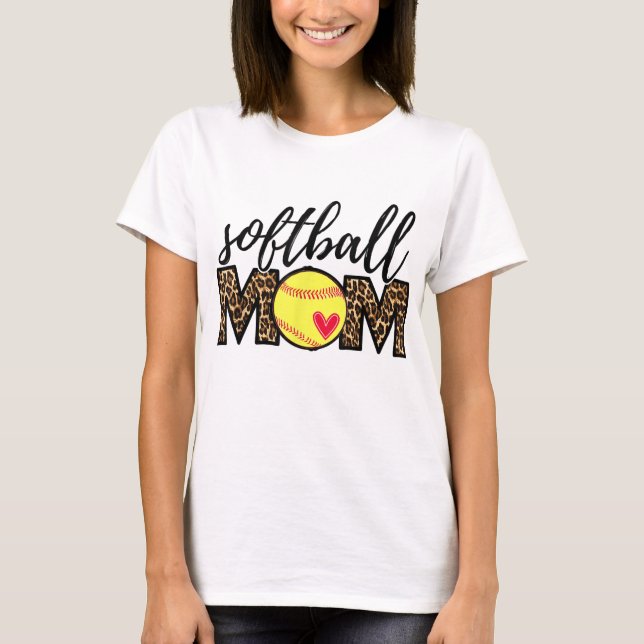 T-shirt Maman de softball Leopard Funny Baseball Maman D (Devant)