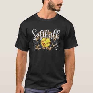 T-shirt Maman de softball Leopard Funny Baseball Maman D