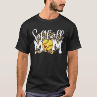T-shirt Maman de softball Leopard Funny Baseball Maman D