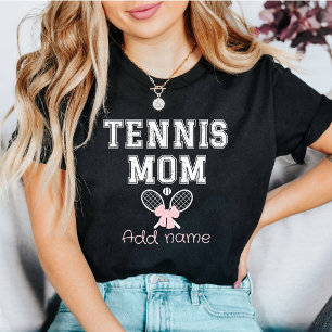 T-shirt Maman de tennis personnalisée avec nœud rose et ra