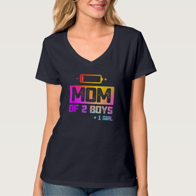 T-shirt Maman drôle de 2 garçons 1 fille Batterie basse (Devant)