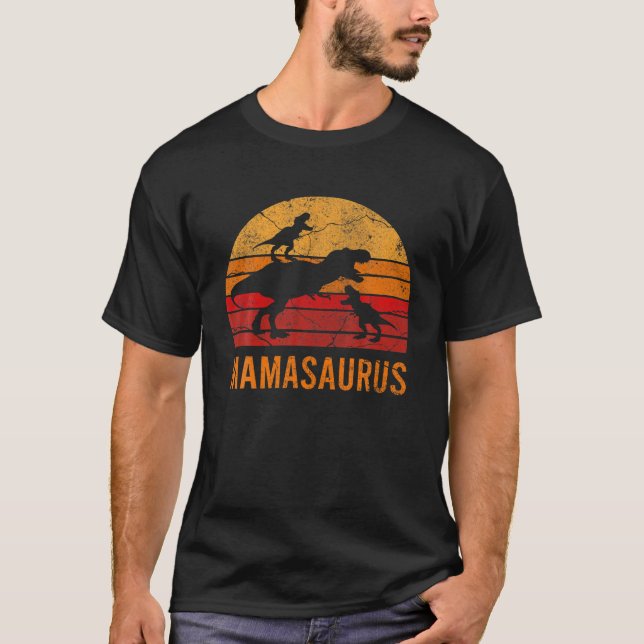 T-shirt Maman drôle Mama Dinosaur 2 Deux enfants Mamasauru (Devant)