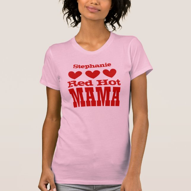 T-shirt Maman d'un rouge ardent avec le nom fait sur (Devant)