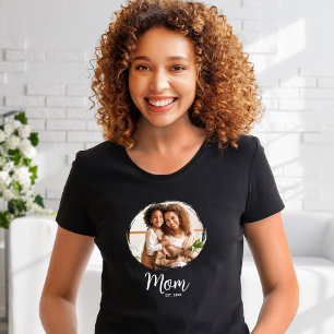 T-shirt Maman Écriture Blanche Date Photo Moderne