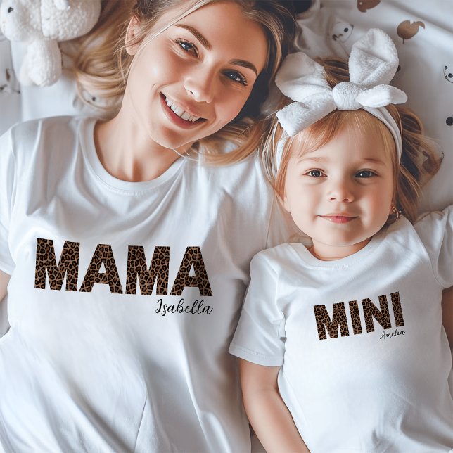 T-shirt Maman | Empreinte de léopard à la mode maman et mo (Créateur téléchargé)