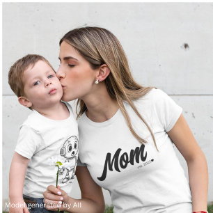 T-shirt Maman Établie. Cœur de Script Noir   Personnalisé