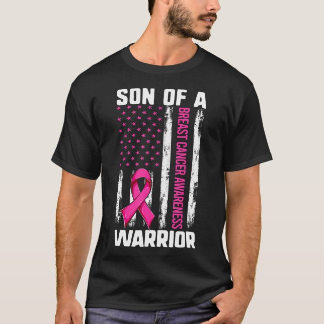 T-shirt Maman Fils D'Un Guerrier USA Drapeau Cancer Du Sei (Devant)
