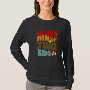 T-shirt Maman Groovy De Deux Enfants Rétro Ondulé 70s Vint