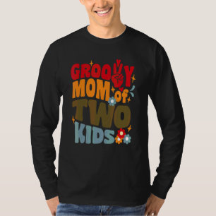 T-shirt Maman Groovy De Deux Enfants Rétro Ondulé 70s Vint