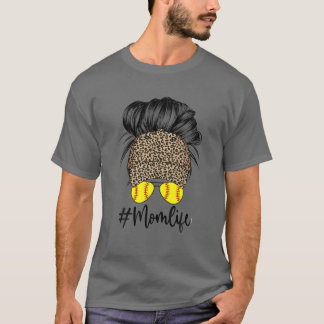 T-shirt Maman Life Softball Messy Bun Leopard Casquette Ca
