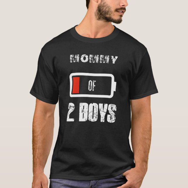 T-shirt Maman Of 2 Boys Low Battery Fête des Mères Outfi (Devant)