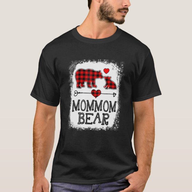 T-shirt Maman Ours de Noël Pyjama Rouge Rouge Plaid Buffal (Devant)