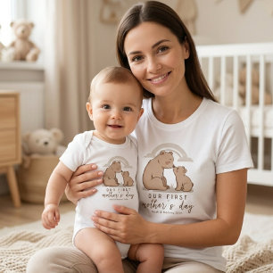 T-shirt Maman Ourson Douce Amour Bébé Premier Cadeau Fête 
