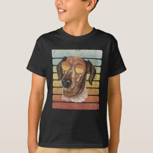 T-shirt Maman Papa Teckel à poil dur Rétro Vintage Coucher