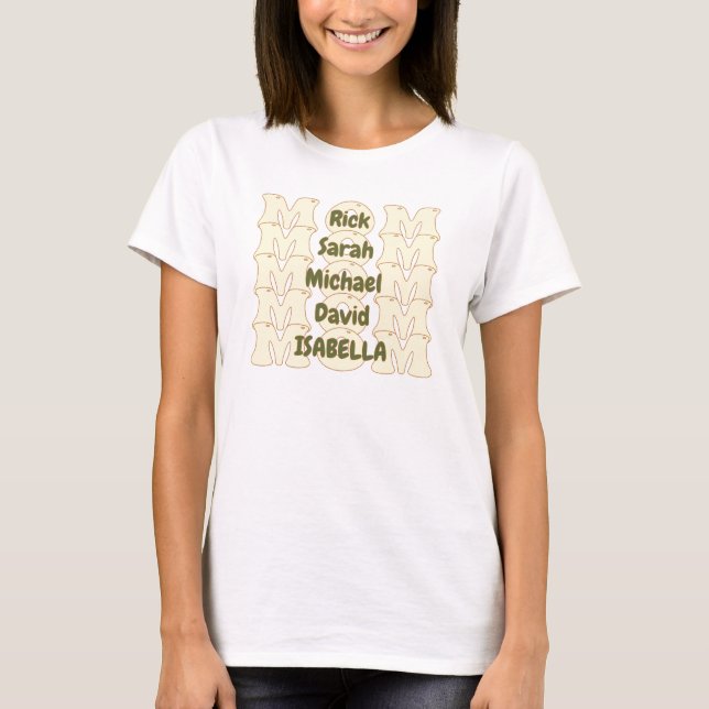 T-shirt Maman personnalisée avec cinq noms d'enfants Super (Devant)