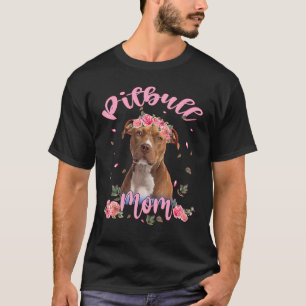 T-shirt Maman Pitbull Mignonne Fleur Chien Femmes