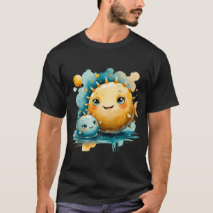 T-shirt Maman poisson-globe mignon et bébé avec ballon aqu