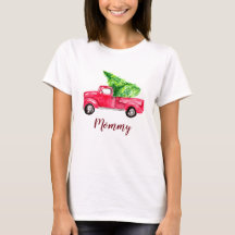 Maman Red Pickup Camion Arbre de Noël aquarelle