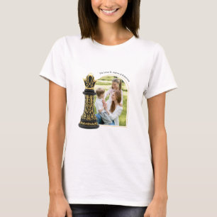 T-shirt MAMAN Reine de ma vie, Écriture Dorée Échecs Noirs
