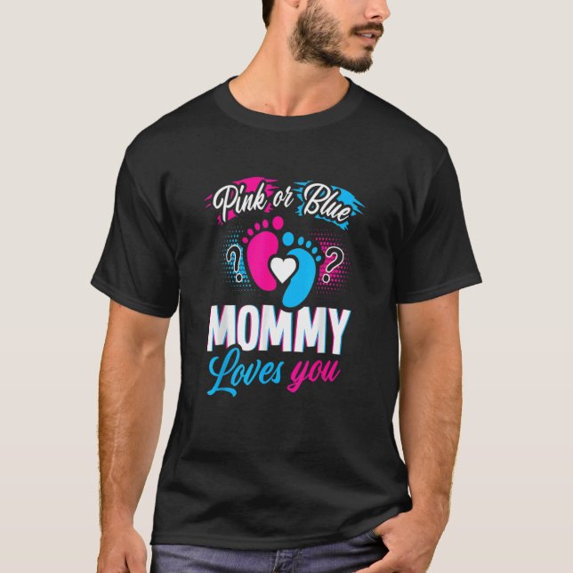 T-shirt Maman Rose Ou Bleue Aime Toi Bébé Genre Révéler Pa (Devant)
