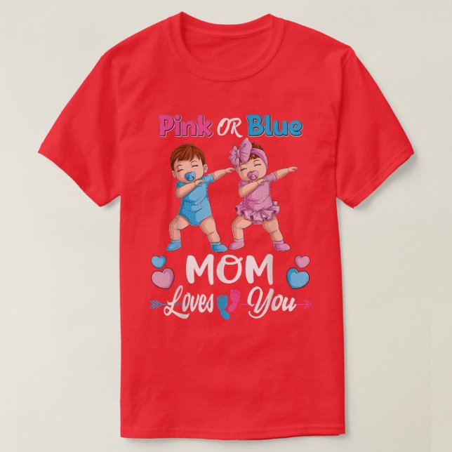 T-shirt Maman Rose Ou Bleue Vous Aime Bébé Genre Révéler P (Design devant)