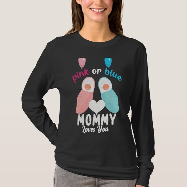 T-shirt Maman Rose Ou Bleue Vous Aime Genre Révéler Bébé 1 (Devant)