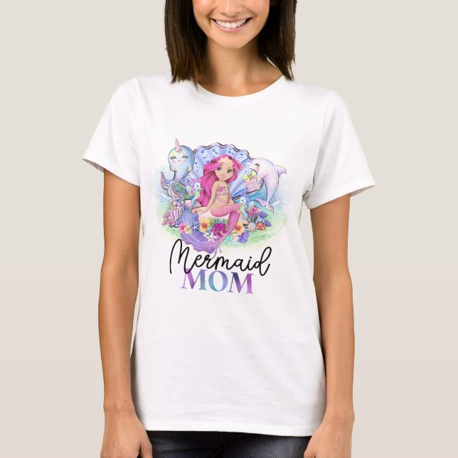 T-shirt Maman Sirène Whimsical Fille d'anniversaire sous l (Devant)