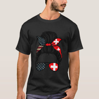 T-shirt Maman suisse patriotique américaine drapeau suisse