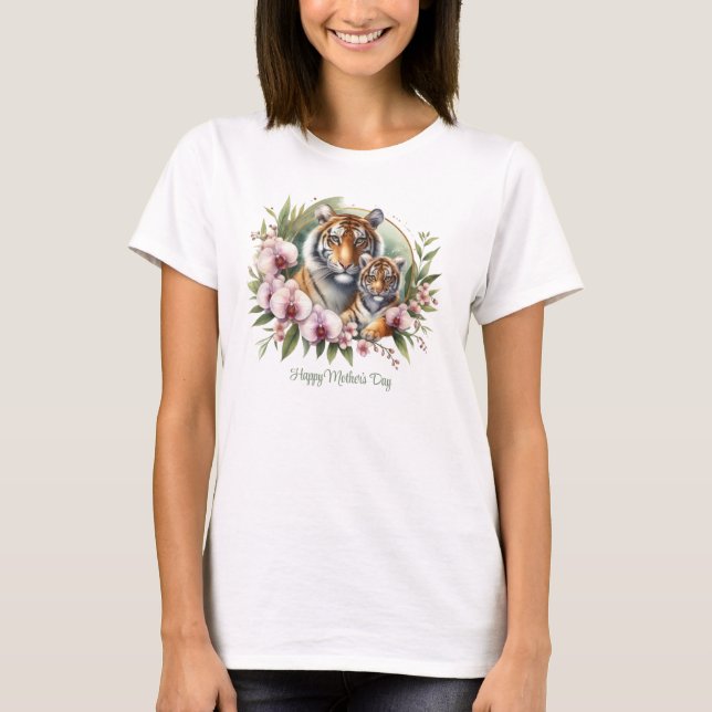 T-shirt Maman Tigre avec bébé orchidée tropicale Fête des  (Devant)