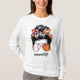 T-shirt Maman Vie Baseball Basketball Maman bun désordre d