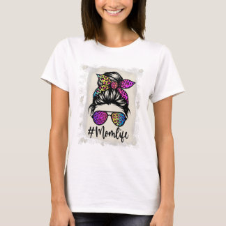 T-shirt Maman vie Bleached Arc-en-ciel Léopard Mama Mère