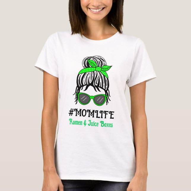 T-shirt Maman Vie | Boîtes de ramen et de jus (Devant)