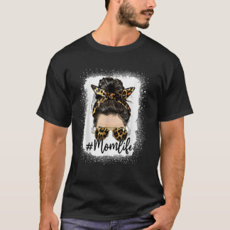 T-shirt Maman Vie Femmes Messy Bun Leopard Fête des Mères