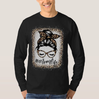 T-shirt Maman Vie Leopard Messy Bun Bleached Femmes Mères
