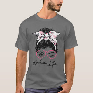 T-shirt Maman Vie Messine Bun Wink Coeur oculaire rose Hea