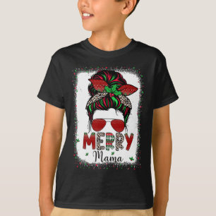 T-shirt Maman Vie Messy Bun Plaid Leopard Xmas Joyeux Mama