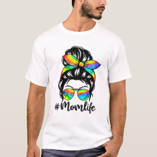 T-shirt Maman Vie Messy Cheveux Bun Tie Dye Femmes Fête de