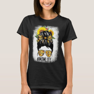 T-shirt Maman Vie Messy Cheveux Bun Tournesol Femmes Mère 