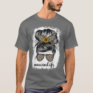 T-shirt Maman Vie pour les femmes Messy Bun Leopard Fête d