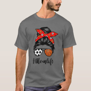 T-shirt Maman Vie Soccer Crâne Messy Bun Basketball Banda