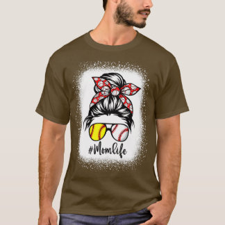 T-shirt Maman Vie Softball Baseball Mères Day Messy Bun