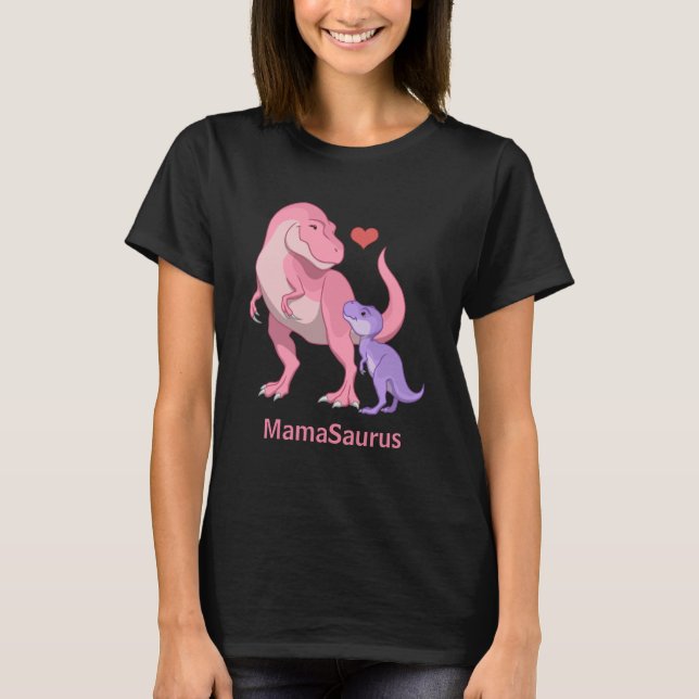 T-shirt MamaSaurus Pink T-Rex et Purple Baby Dinosaur (Devant)