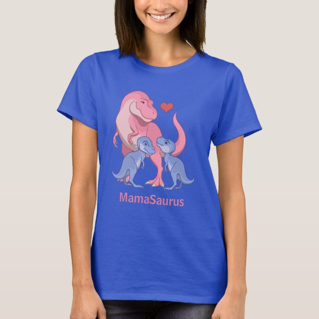 T-shirt MamaSaurus rose T-Rex Twin Blue Baby Boy Dinosaure (Devant)